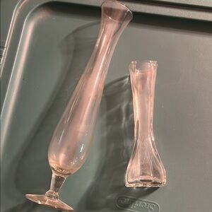 Set of 2 Clear, Glass Bud Vases